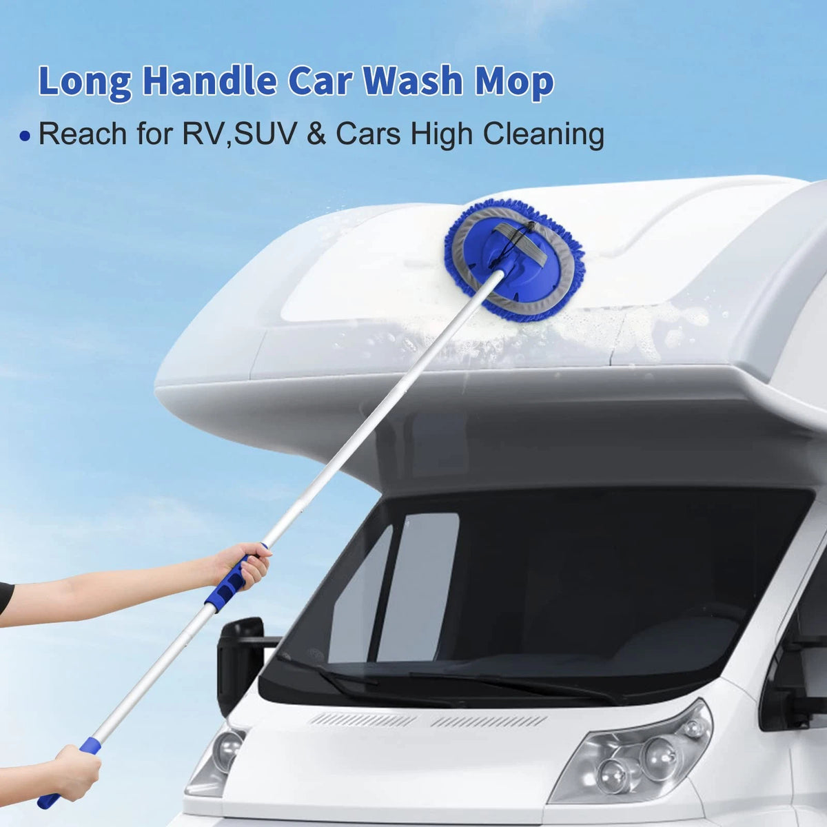Wontolf 62'' Car Wash Brush Kit with Long Handle, Chenille 9P, Blue-7pcs
