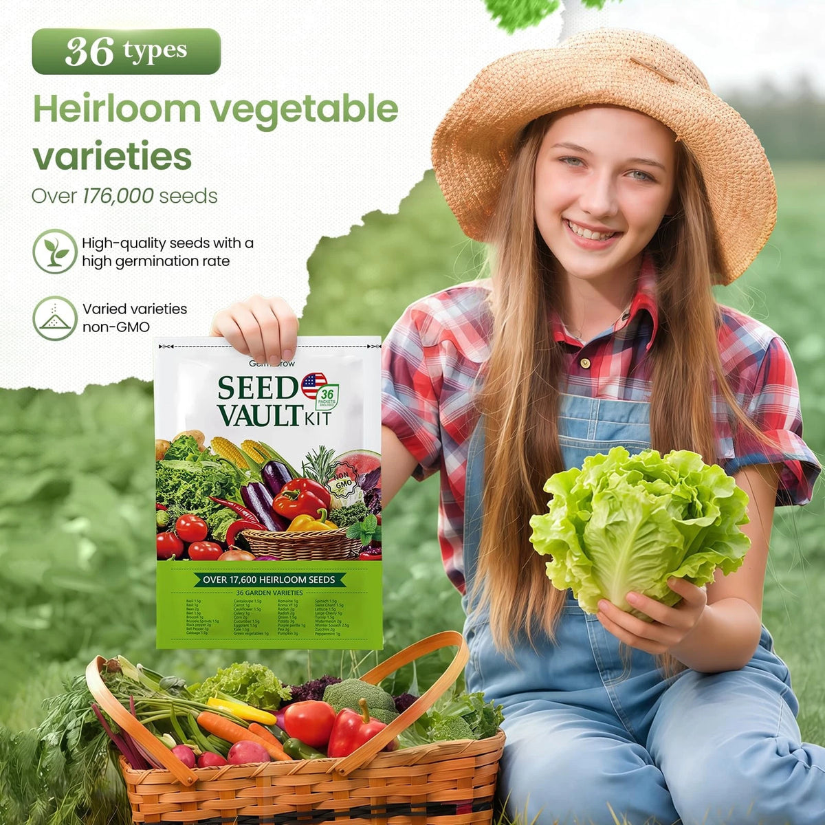 GermiGrow 36 Vegetable Variety Pack - 17,600+ Non-GMO Heirloom Seeds Yellow