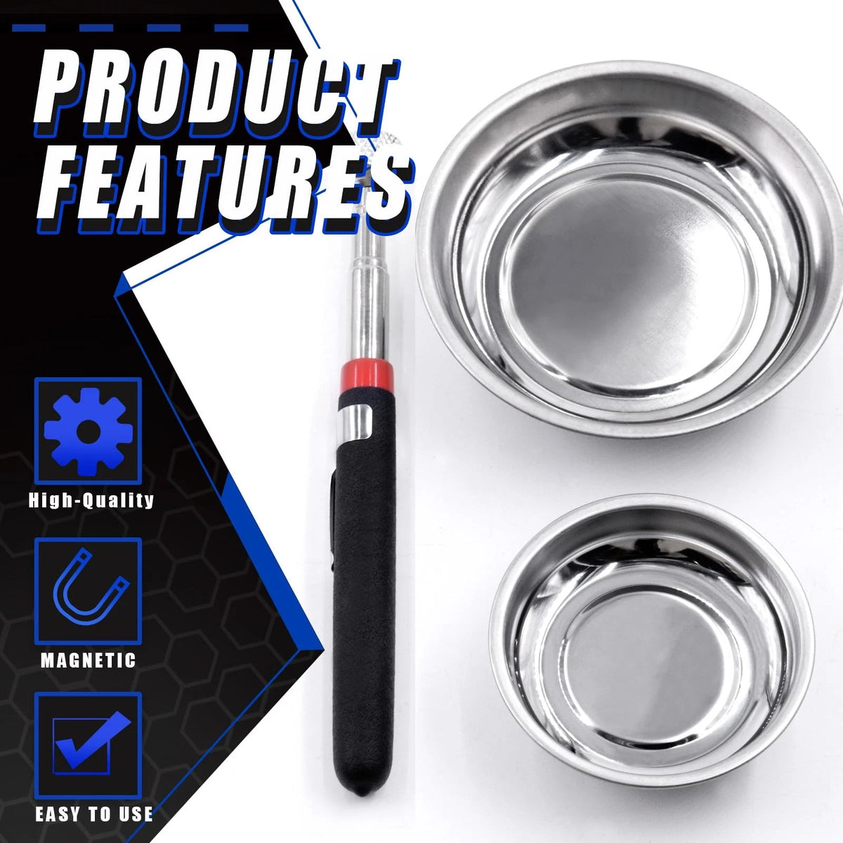 Glarks 4Pcs Magnetic Tool Trays with Pickup Set, 3" 4" 6"...
