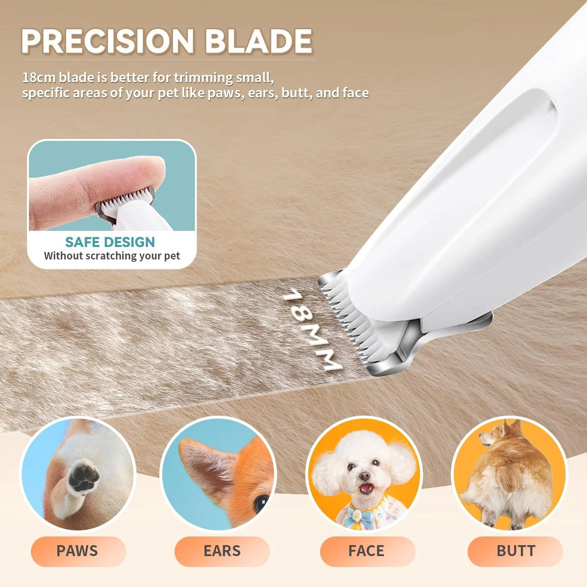 MOONEON 2026  Pet Precision Trimmer, Dog Paw White With Extra Blades