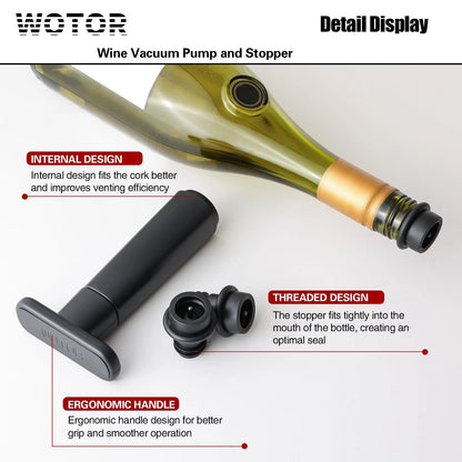WOTOR Wine Saver Vacuum Pump with 4 Stoppers, 1 + 4 Black