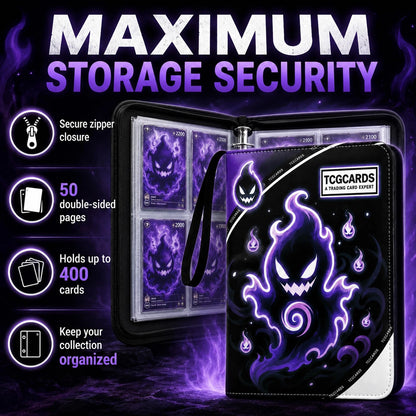 HBK 400 Pockets TCG Card Binder, PU Leather Holder 400 Pockets, GHOST