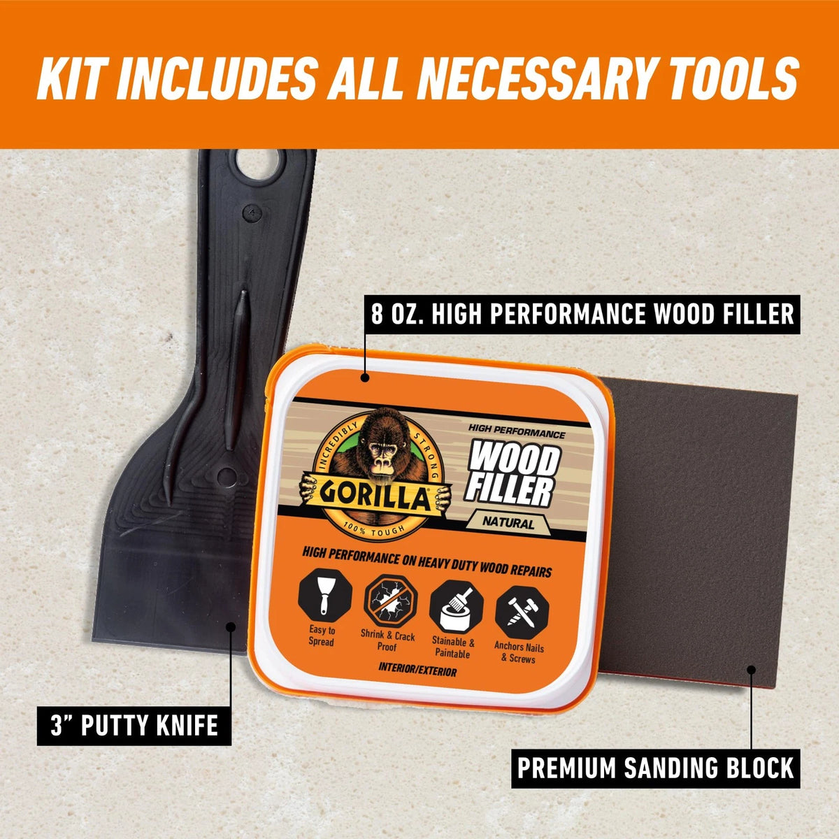 Gorilla All Purpose Wood Filler Repair Kit with Putty 1 - Pack,