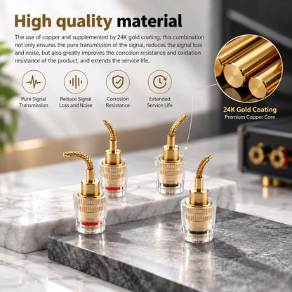 4X Banana Female to 2mm Pin Gold Plated Connector HIFI Cable Adapter Plug 4mm