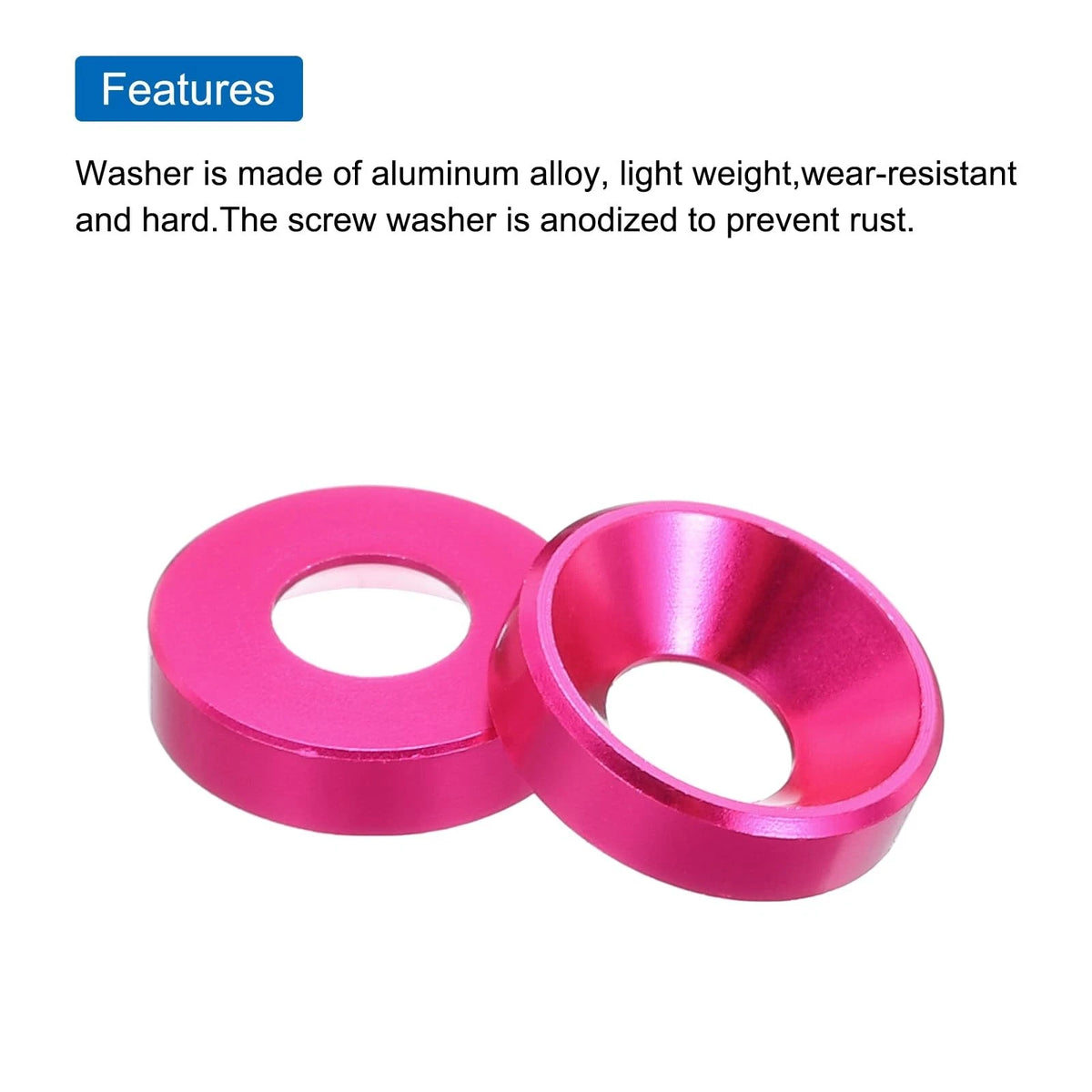 MECCANIXITY M5 Cone Cup Countersunk Washers,Anodized Aluminum M5, Rose Red