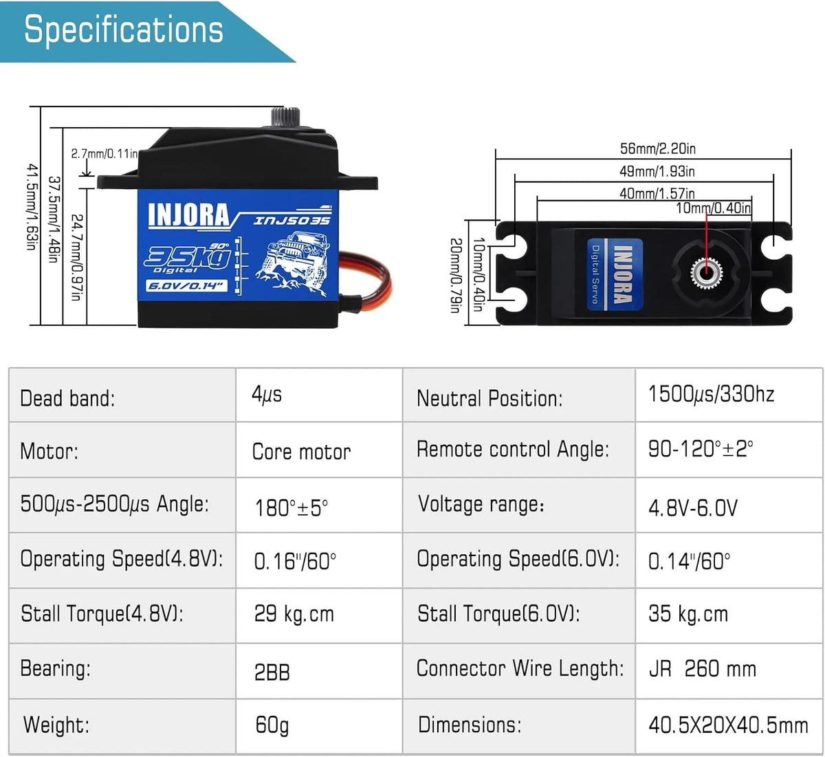 INJORA RC Servo 35KG Digital 35kg（90°-180°）