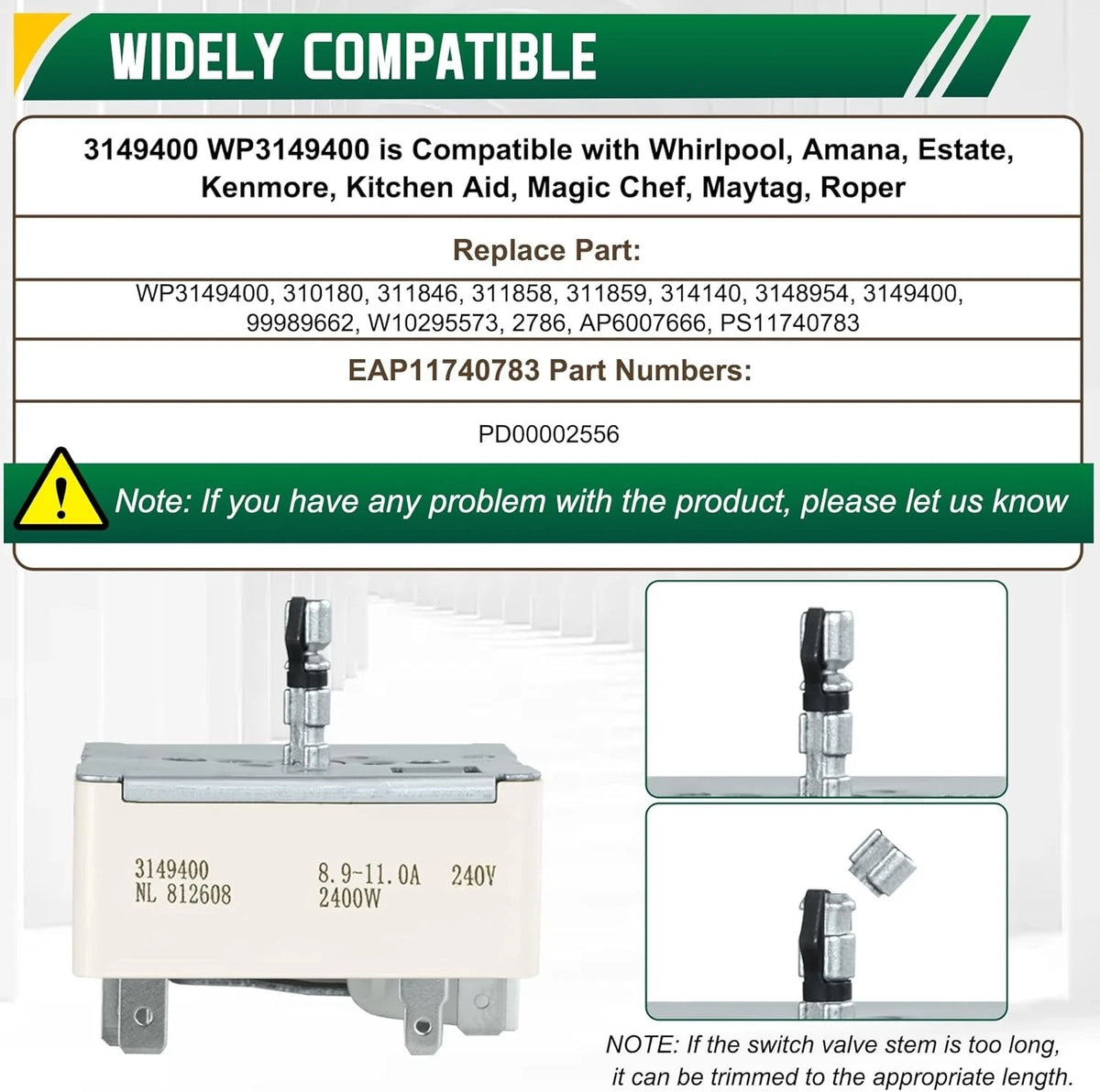 WP3149400 3149400 3148954 3148953 Range Burner Infinite Control Switch (8...