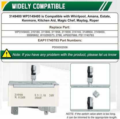 WP3149400 3149400 3148954 3148953 Range Burner Infinite Control Switch (8...