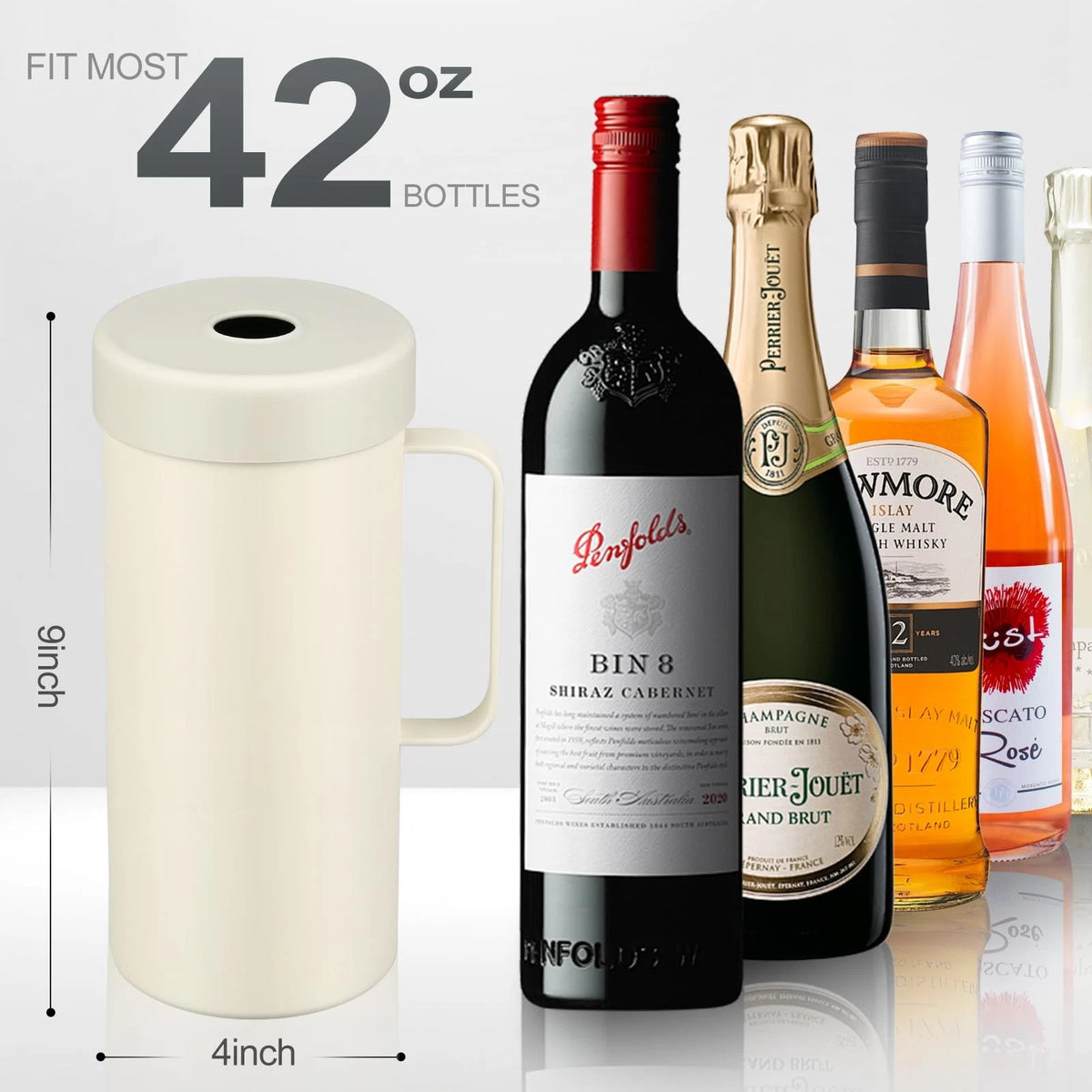 Wine Bottle Chiller with Handle | Portable Rapid Cooling 42 oz, 2-in-1 White