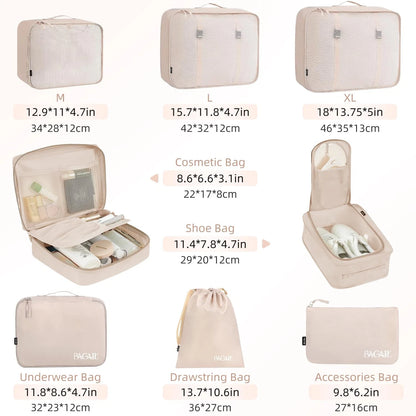BAGAIL 8 Set Packing Cubes Luggage Organizers for Travel 8 Set, Cream
