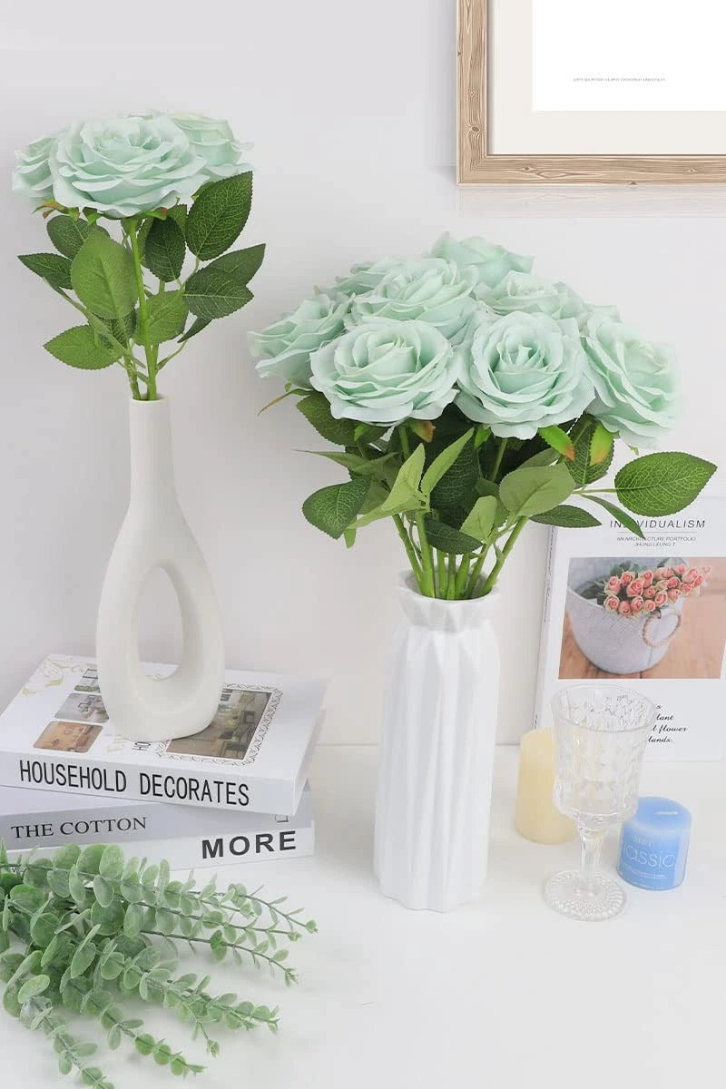 LVEFIT Artificial Rose Flower Sage Green Flowers 12pcs,