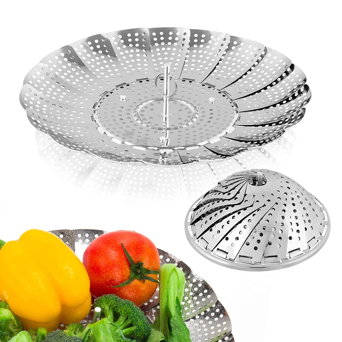 Sayfine Vegetable Steamer Basket, Premium Large ( 6" to 10.5"), Silver
