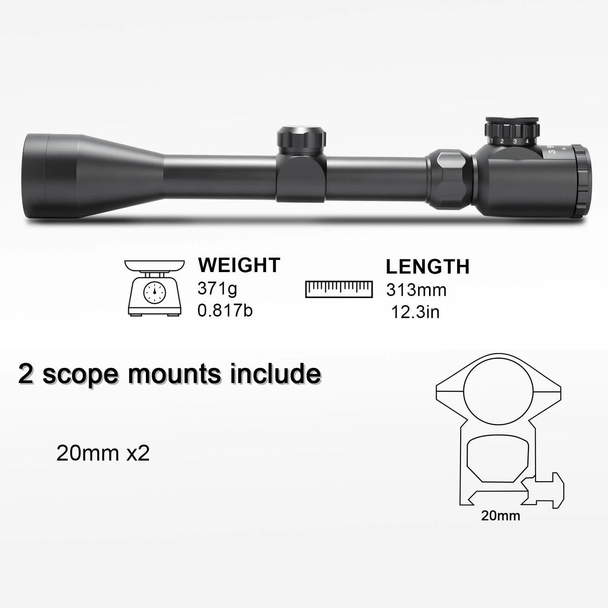 Rifle Scope 3-9X40, Red/Green Rangefinder Illuminated Optical Black