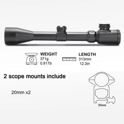 Rifle Scope 3-9X40, Red/Green Rangefinder Illuminated Optical Black
