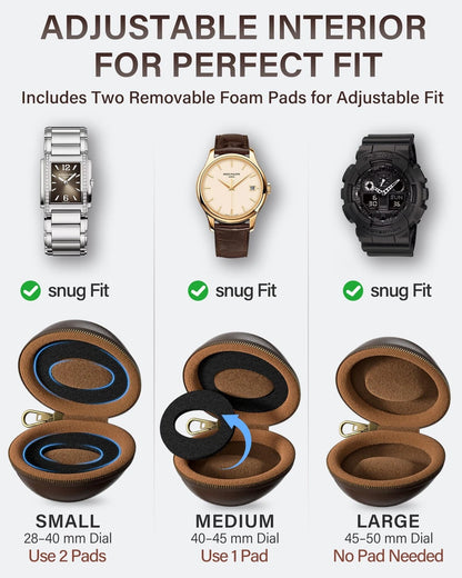 ProCase Single Watch Travel Case with Carabiner Clip – Rigid EVA Espresso