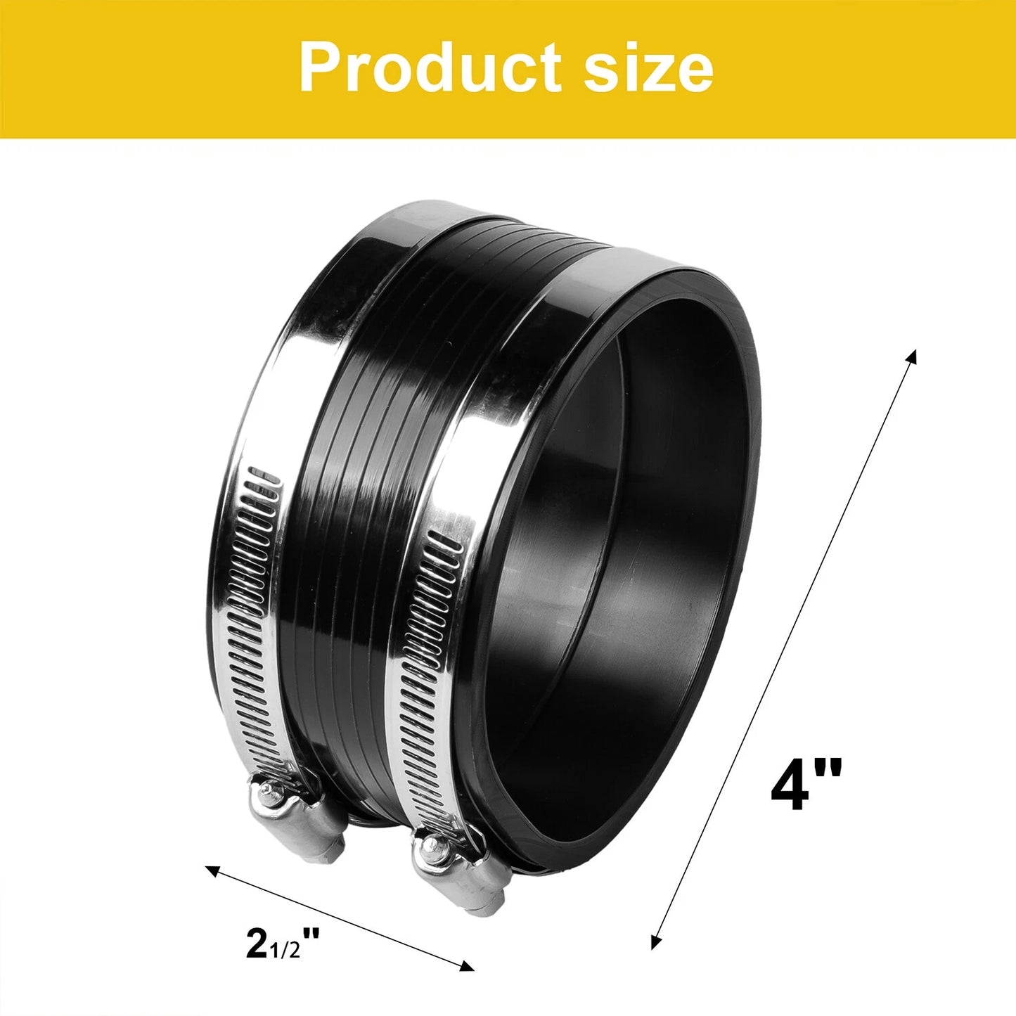 Air Intake Coupler Kit 4" O.D TO 4" or 4" to 3.75" with Clamps Black attach Pipe
