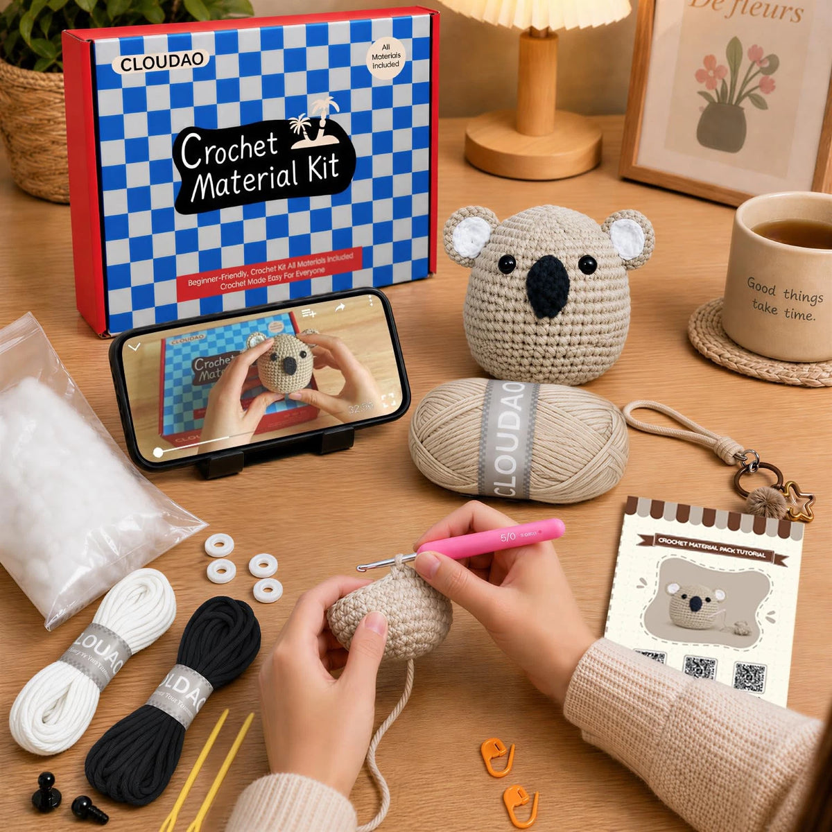CLOUDAO Crochet Kit for Beginners, Amigurumi Starter Koala