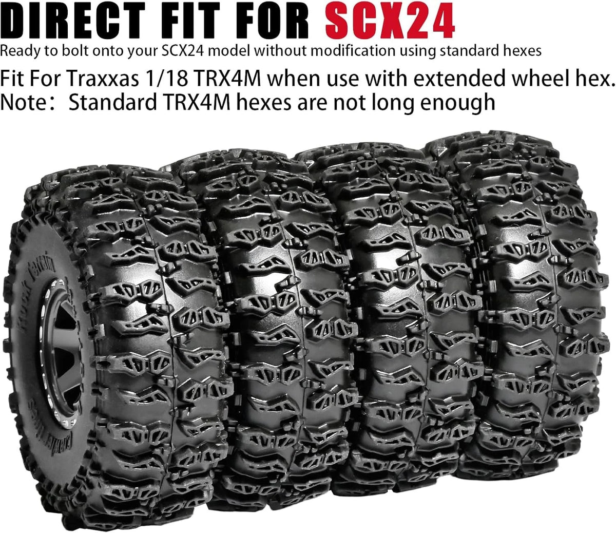 1.0 Beadlock Wheel Soft Tire Set RC Upgrade Part for Traxxas 1/18 TRX4M Black
