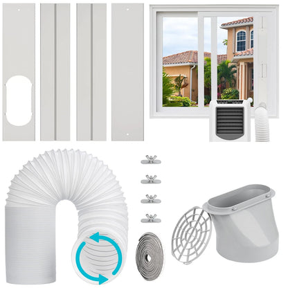 Foancie Portable AC Panel Set + Exhaust Hose, White with Silver Accents