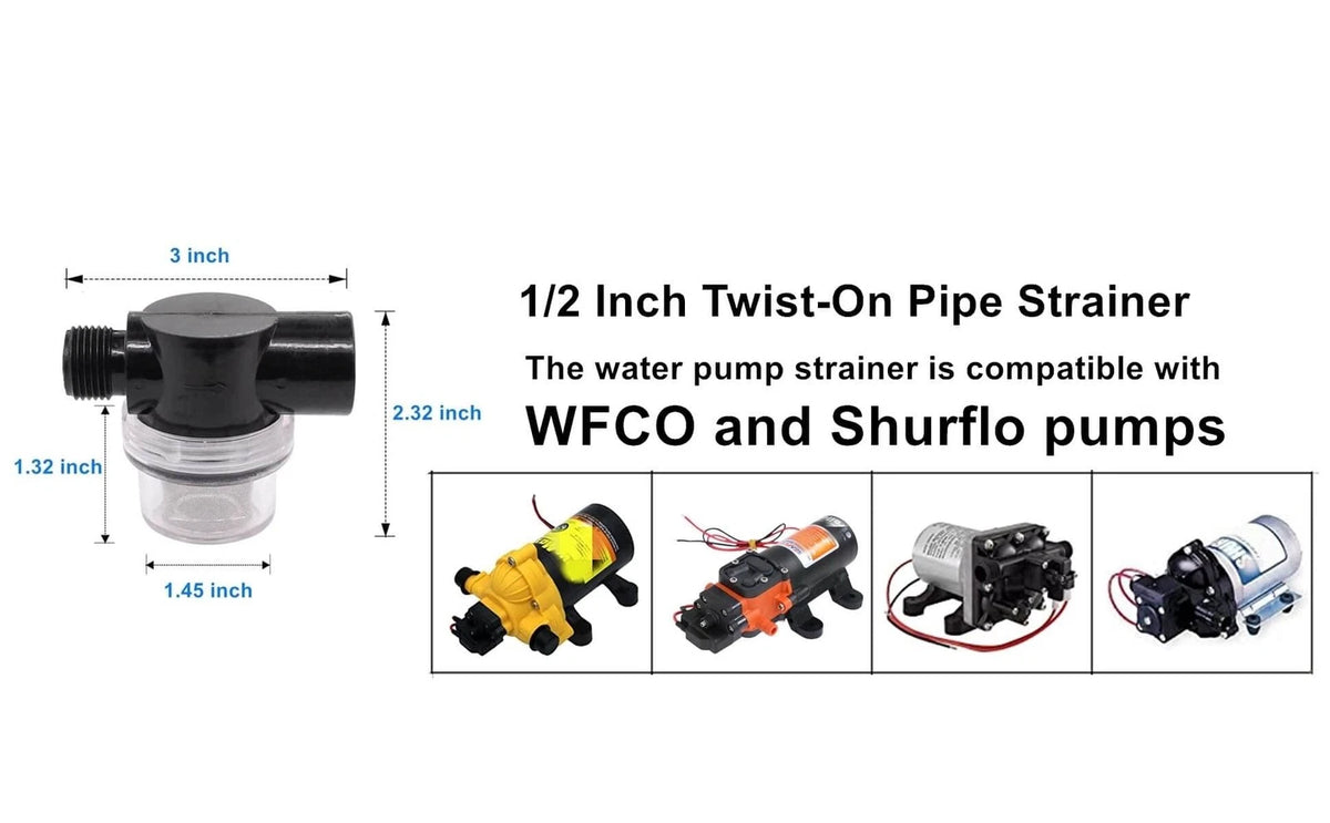 Twist-On Pipe Water Pump Strainer,RV 3 x 17/8 x 2 1/2 inch, Black