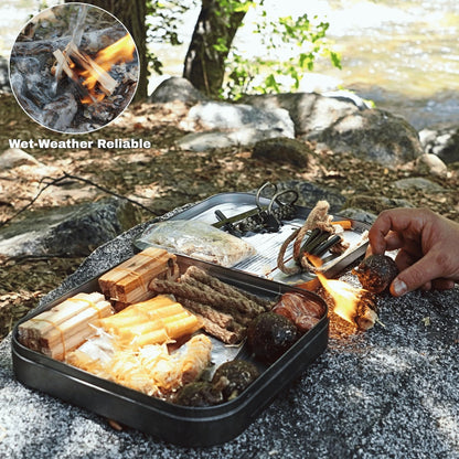 TinFerno Fire Starting Kit – 100pc Starter for Campfires, Large, Black