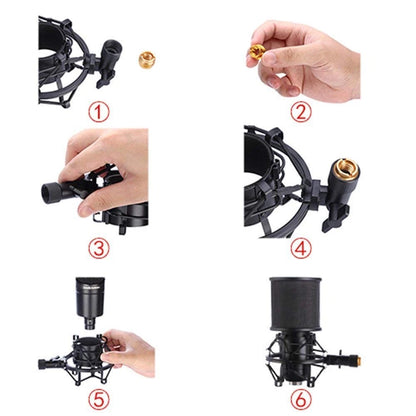 Microphone Shock Mount with Pop Filter, Mic Anti-Vibration 46mm-51mm, Black