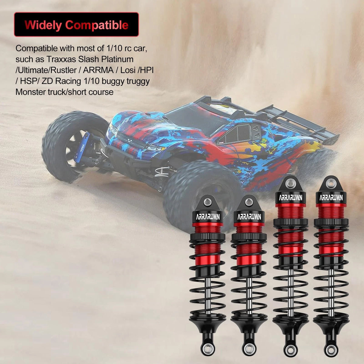 4PCS 1/10 RC Car Shocks Front & Rear Shock Absorber Damper Medium, Black Red