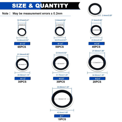 Daptemn 245 PCS SAE Bonded Sealing 1/8" - 1", 245PCS Black Seal Washers