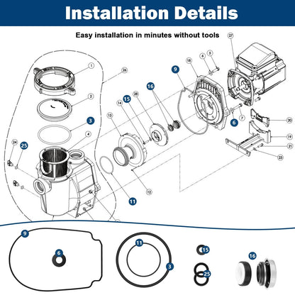 O-Ring Rebuild Repair Kit Fit for Pentair Whisperflo/Intelliflo Pool Black