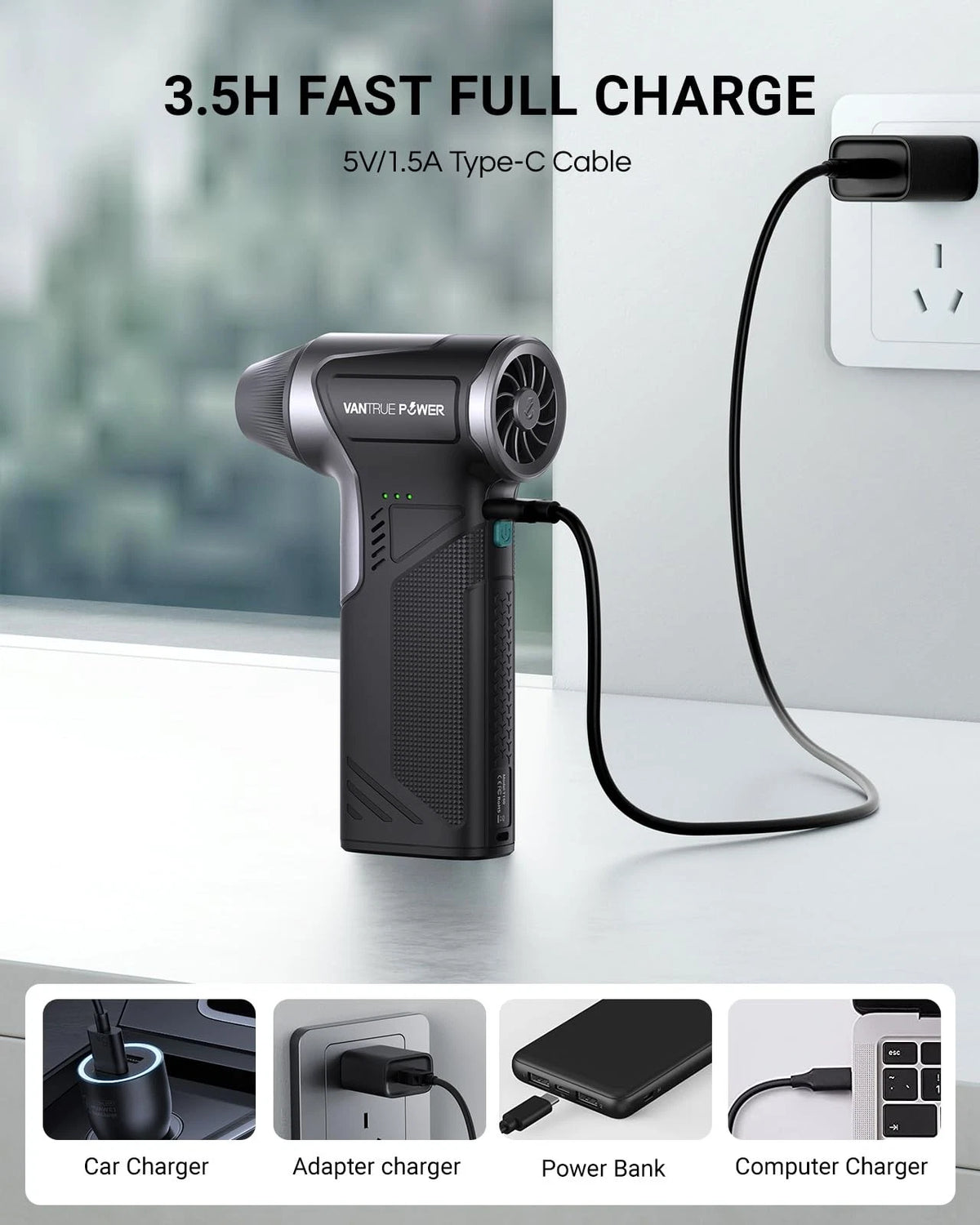 VANTRUE POWER T150 Compressed Air Duster, Mini Blower, Black and Grey