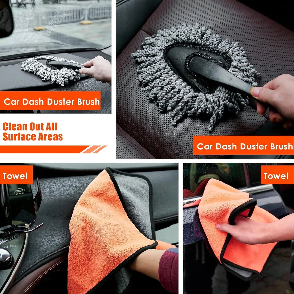 Viewsun Car Cleaning Kit, Orange 17pcs Interior Detailing 17PCS,