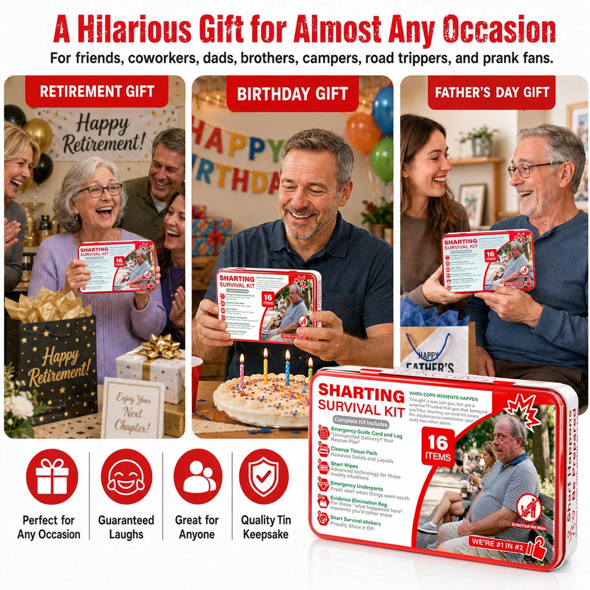 Hawkrown Sharting Survival Kit, Funny Gag Gifts for Men, 40th 50th 60th...