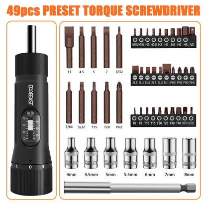 coobeast 49 Pcs Torque Screwdriver 10-70 Inch Pound 49 PCS, Black