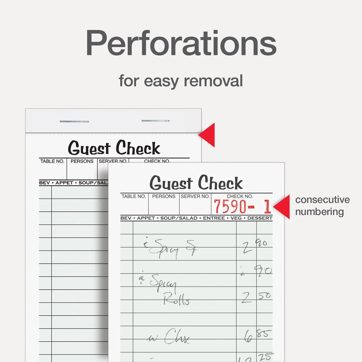 Adams Guest Check Pads, Single Part, Perforated, 3-2/5 x 6-3/4 Inches, White