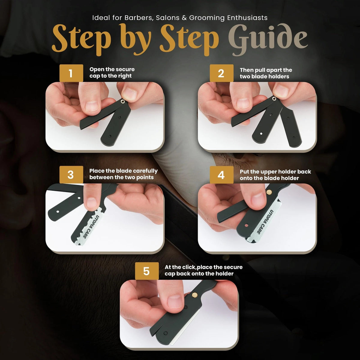 Utopia Care Professional Straight Razor for Men, Barber 101 Piece Set, Black
