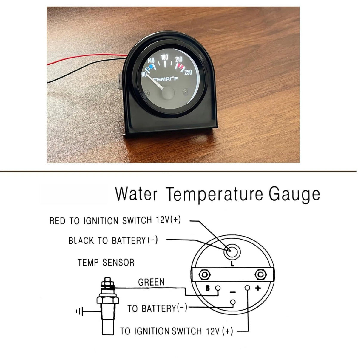 Water Temperature Gauge 52mm 12V 100-250F Mechanical Pointer Universal for Boat