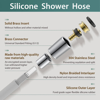 Jasya 59 Inches Silver Silicone Shower Head Hose Replacement 59 In,