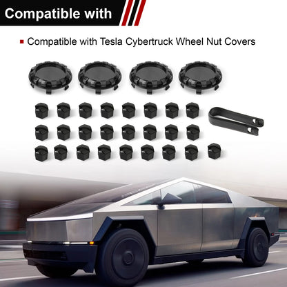 For Tesla Cybertruck Lug Nut Covers & Center Caps (24 Lugs + 4 Caps ) - Glossy