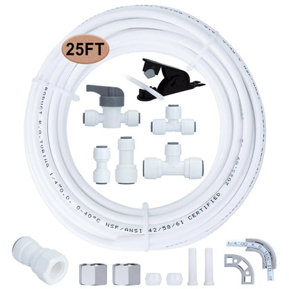 Refrigerator Water Line Kit - 1/4" Tubing 25ft Kit, White