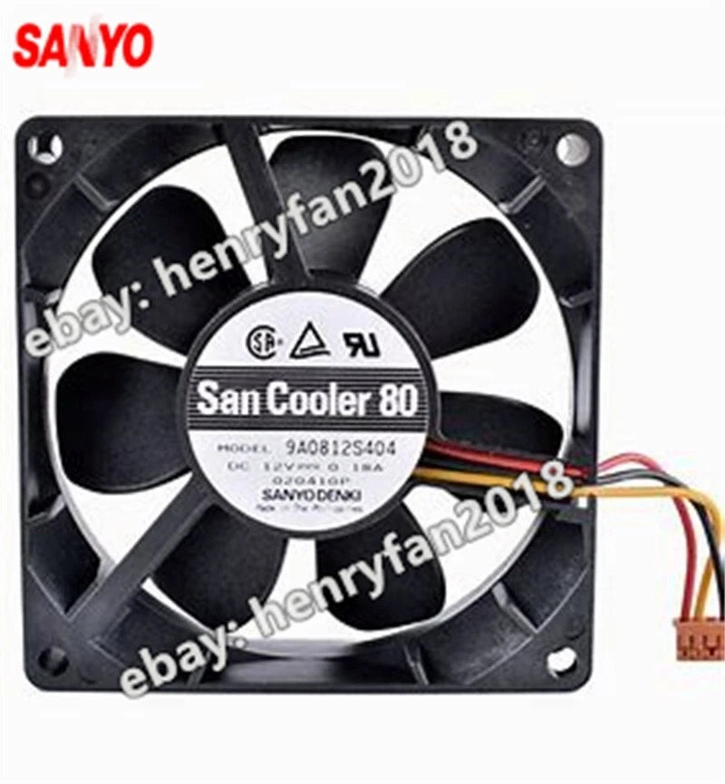 For SANYO 9A0812S404 DC 12V 0.18A 80*80*25MM 3-Wire Axial Cooling Fan San Ace