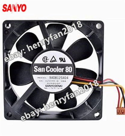 For SANYO 9A0812S404 DC 12V 0.18A 80*80*25MM 3-Wire Axial Cooling Fan San Ace