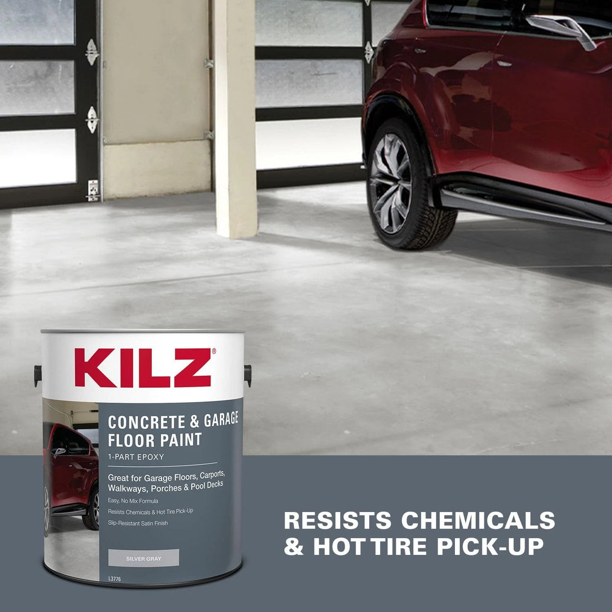 KILZ 1-Part Epoxy Acrylic Concrete & 128 Fl Oz (Pack of 1), Silver Gray