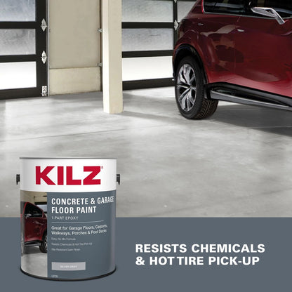 KILZ 1-Part Epoxy Acrylic Concrete & 128 Fl Oz (Pack of 1), Silver Gray