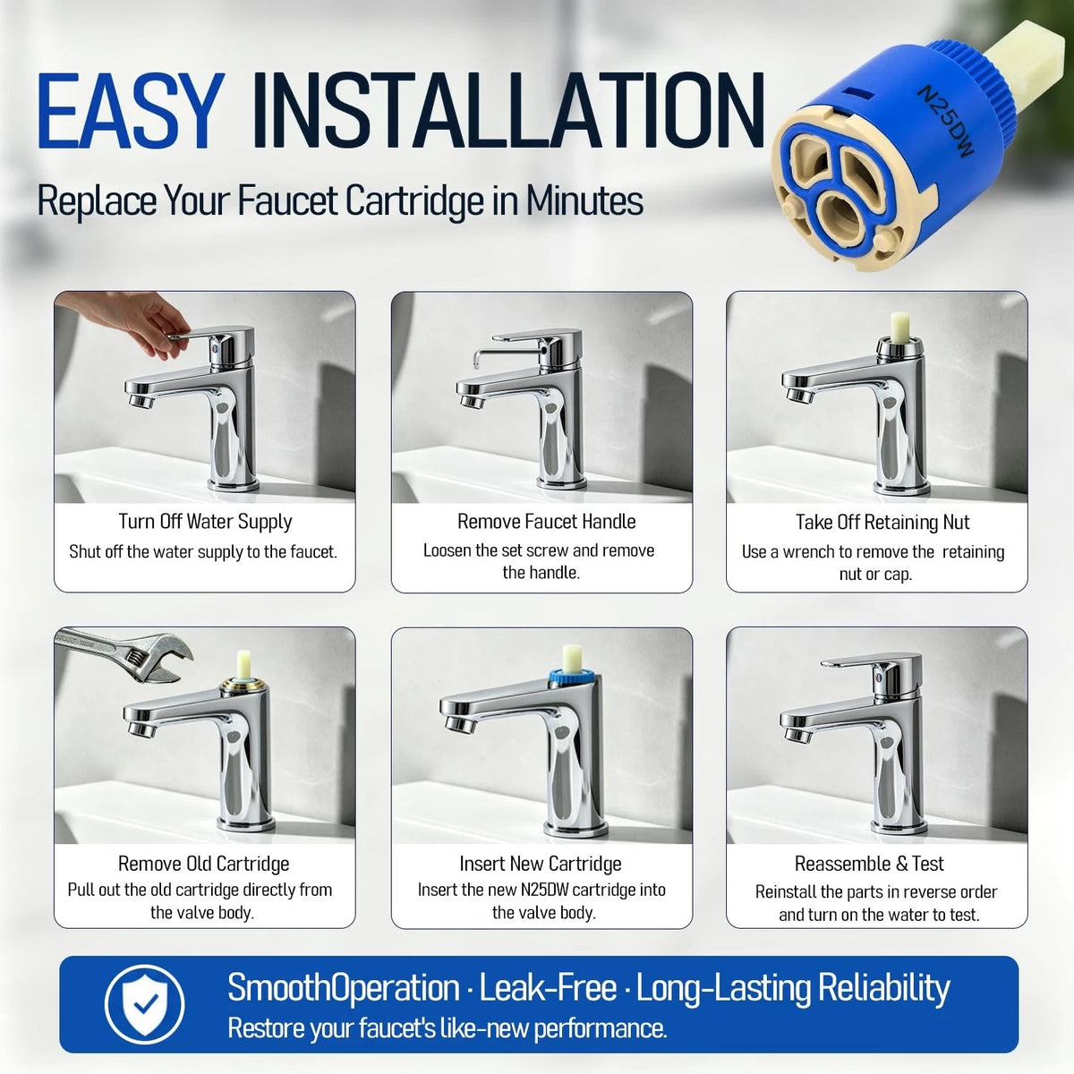N25dw Faucet Cartridge,25mm Ceramic Cartridge Blue-N25DW