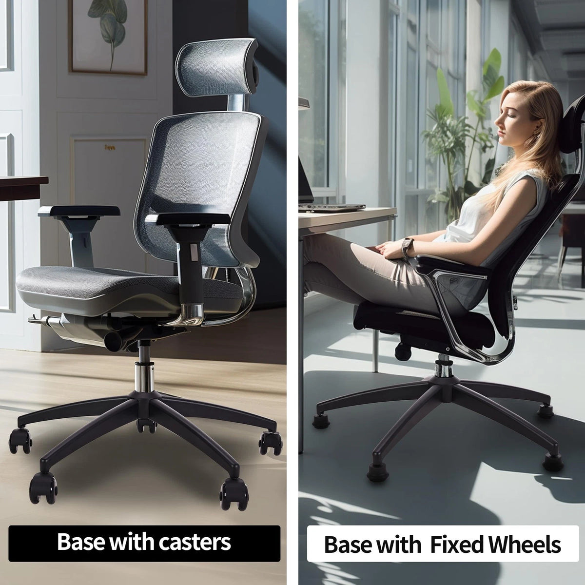 Frassie Office Gaming Chair Metal Base Replacement with 5 Wheels Bell Black