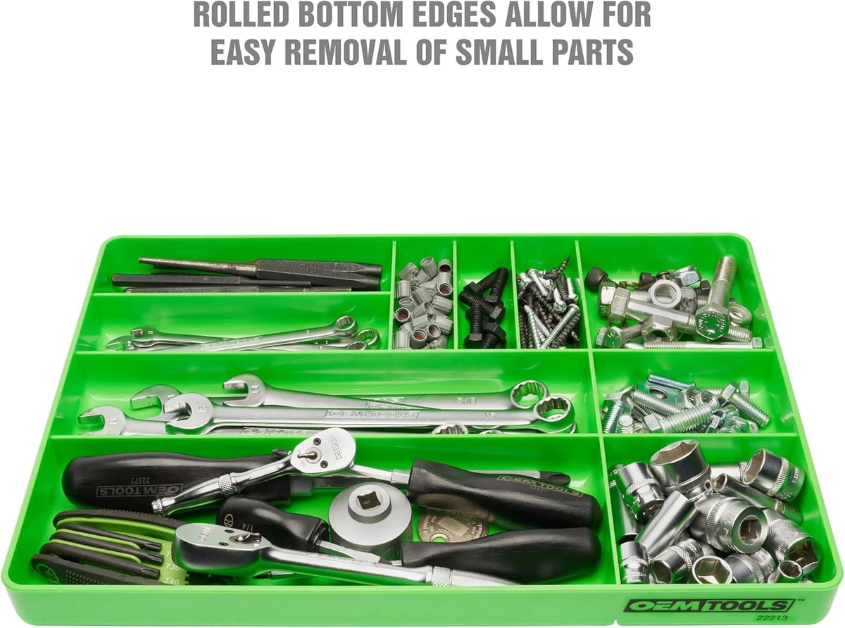 OEMTOOLS 22213 Tool Box Organizer Tray – 10-Compartment Green Tray,