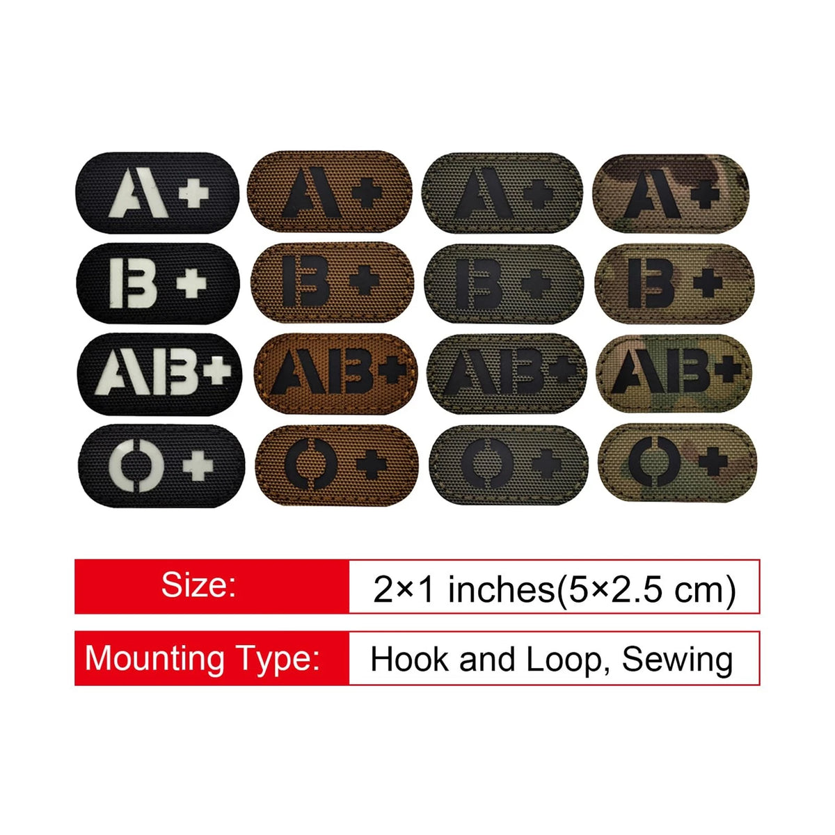 EmWoot 2PCS Blood Type AB+ Patches IR Infrared Reflective 2"×1", 2"×1" CP