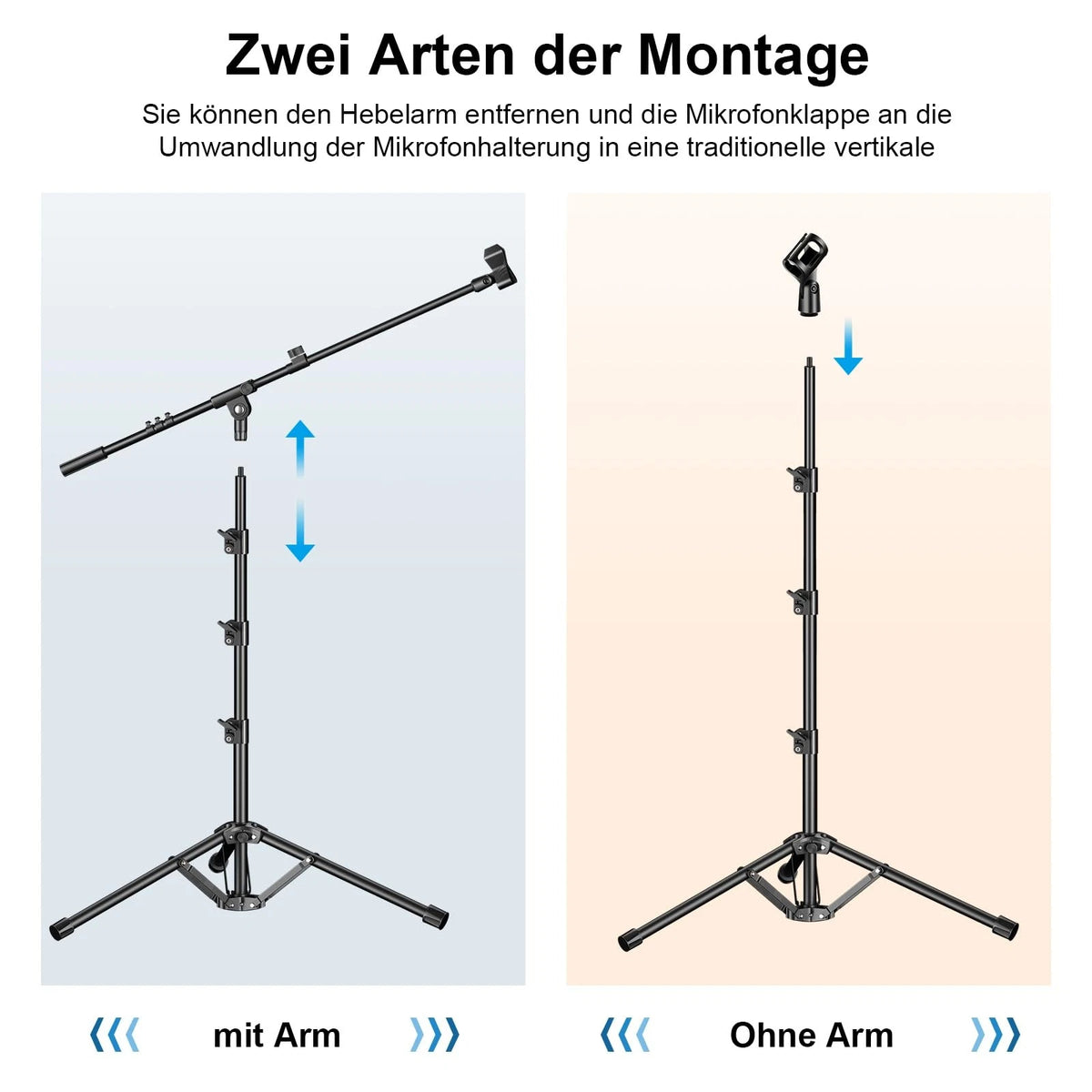 Microphone Stand, Tripod Boom Arm Floor Mic Stand Height Adjustable Heavy M-2