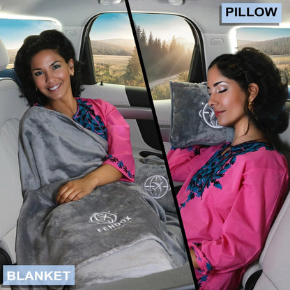 Fendox Travel 2-in-1 Blanket and Pillow – 8x11 inches, Gray