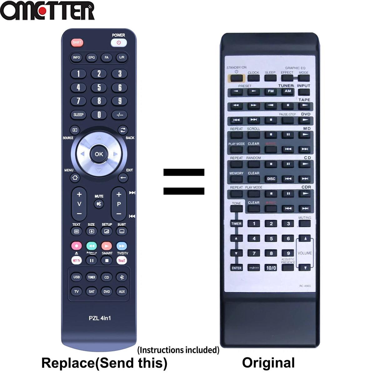 RC-456S Remote Control For Onkyo Audio Video Receiver A-905TX C707CH C707CHX